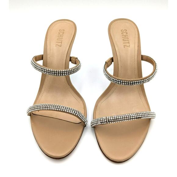 Schutz Taliah Glam Leather & Crystal Sandals Women's Beige Size US9B - Picture 2 of 11